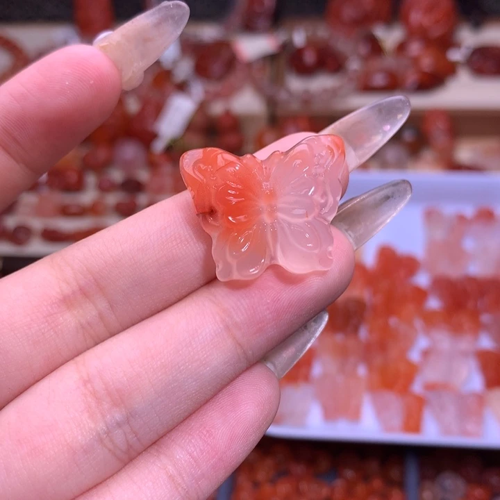 南红玛瑙合金珠宝半成品蝴蝶吊坠130