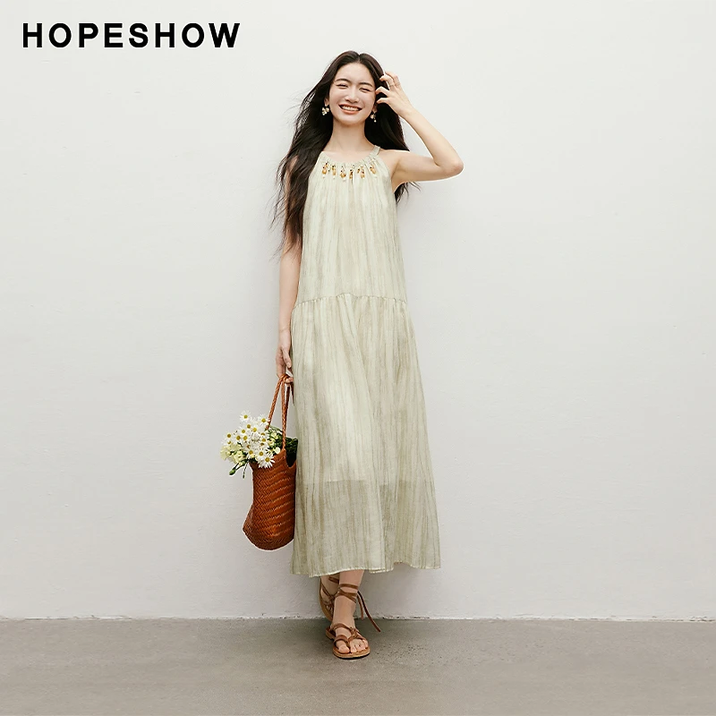 红袖2025夏女装【墨染霓裳】晕染肌理感串珠挂脖上衣90125161601