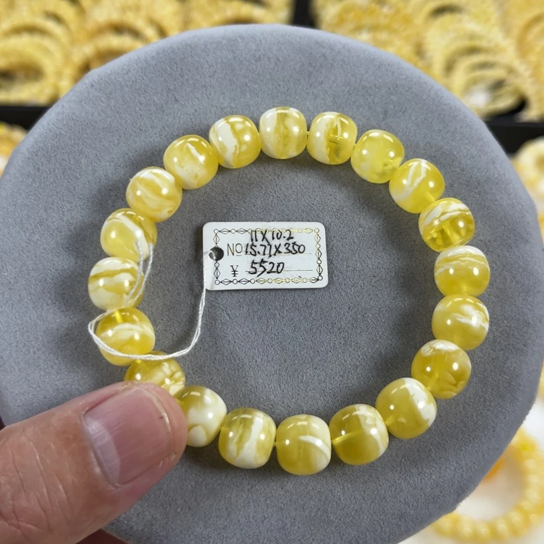 蜜蜡手串未镶嵌纯天然俄料金瓷白虎皮