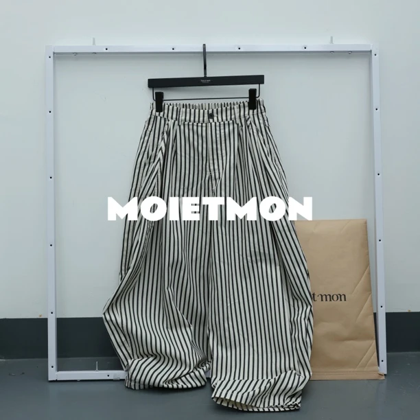 【Moi et mon】春季新款小众休闲百搭复古竖条纹长裤宽松时尚长裤