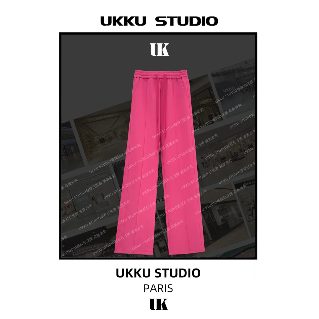 【UKKUSKUDIO】秋冬气质修身时尚玫红色显白塑形女神长裤512885