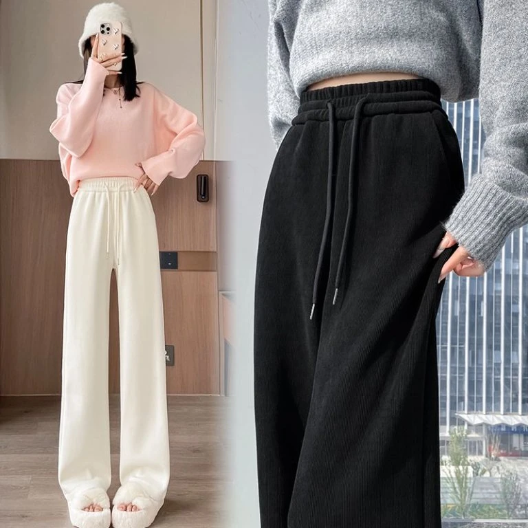 高个子175春季新款高腰休闲裤直筒阔腿裤雪尼尔加长女裤窄版直筒