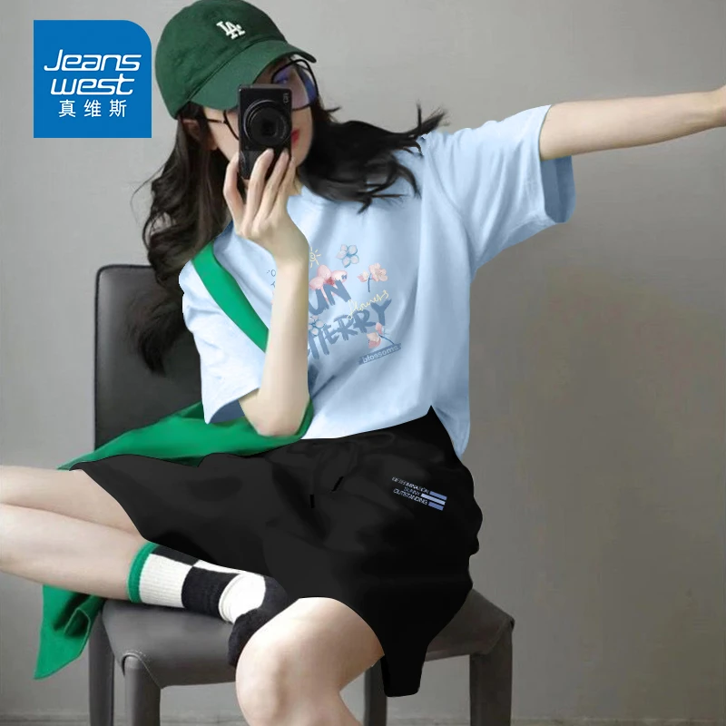 真维斯网红洋气炸街女装套装2025夏季新款爆款休闲百搭纯棉两件套