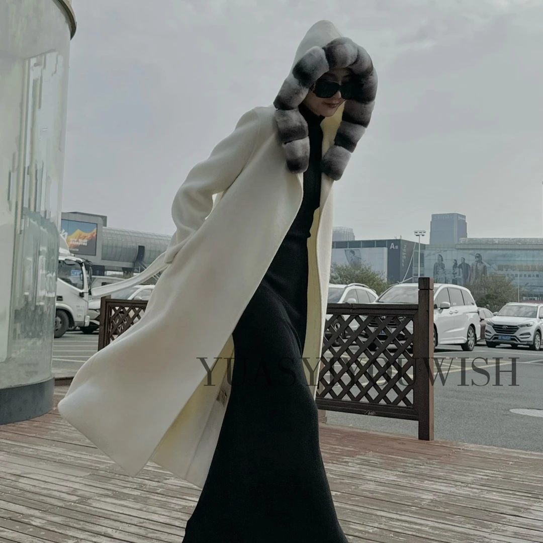 YUASYIYOUWISH|“沧海”设计师版型青紫蓝兔连帽皮草大衣