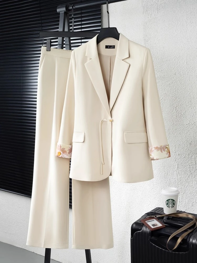 大码新中式套装女2025春季新款休闲显瘦国风西装外套阔腿裤两件套