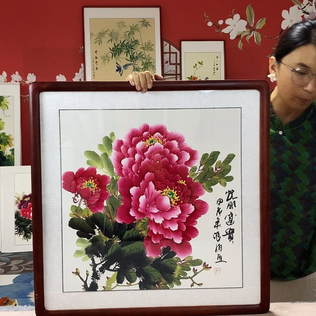 国画手写手绘带框包邮62✖️62国画作品