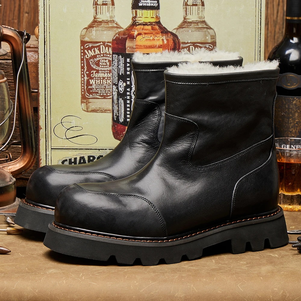雪地靴男款真羊毛冬季休闲厚底马皮马丁靴百搭时尚保暖复古E315
