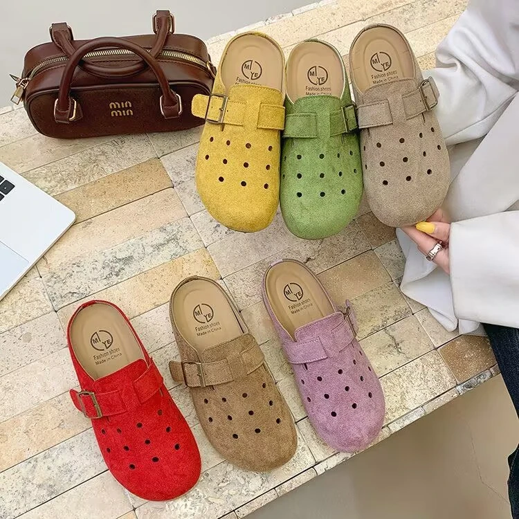 底包头半拖鞋女夏季外穿洞洞鞋一脚蹬勃肯鞋赖人凉拖鞋-Q