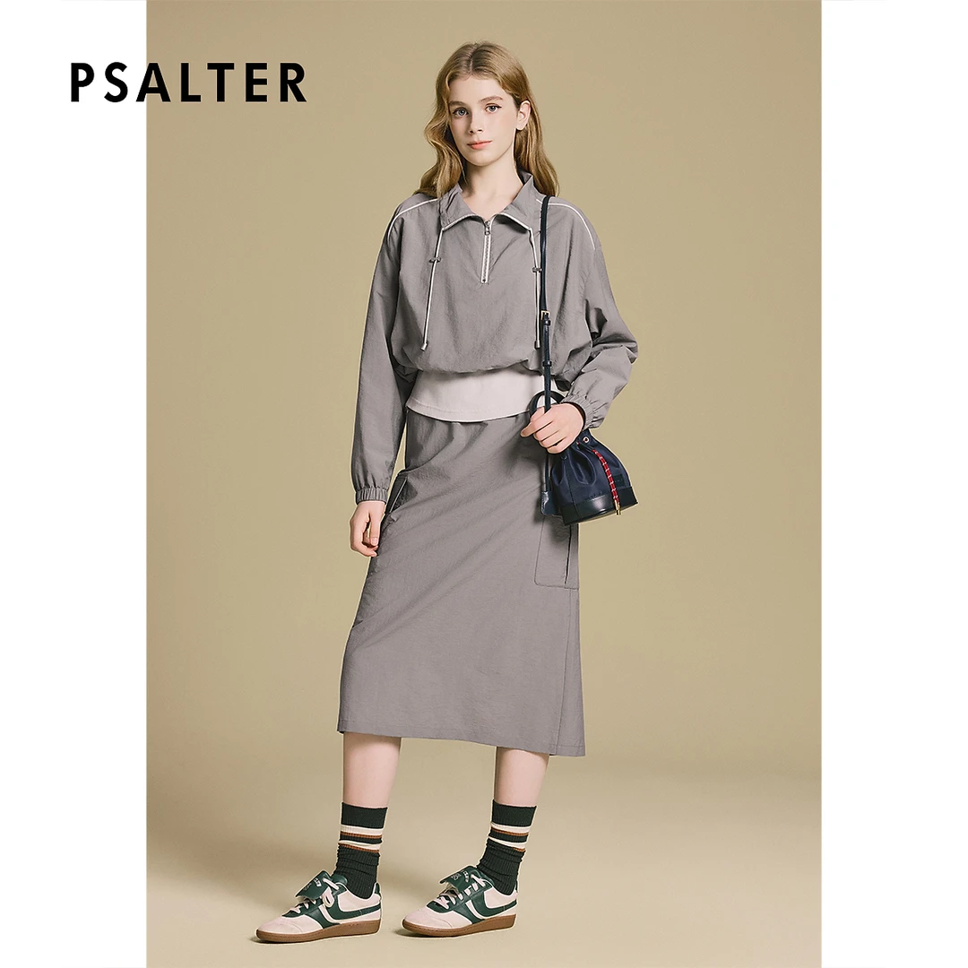 诗篇专选时尚立领假两件撞色截短束腰显瘦卫衣2025秋季新款