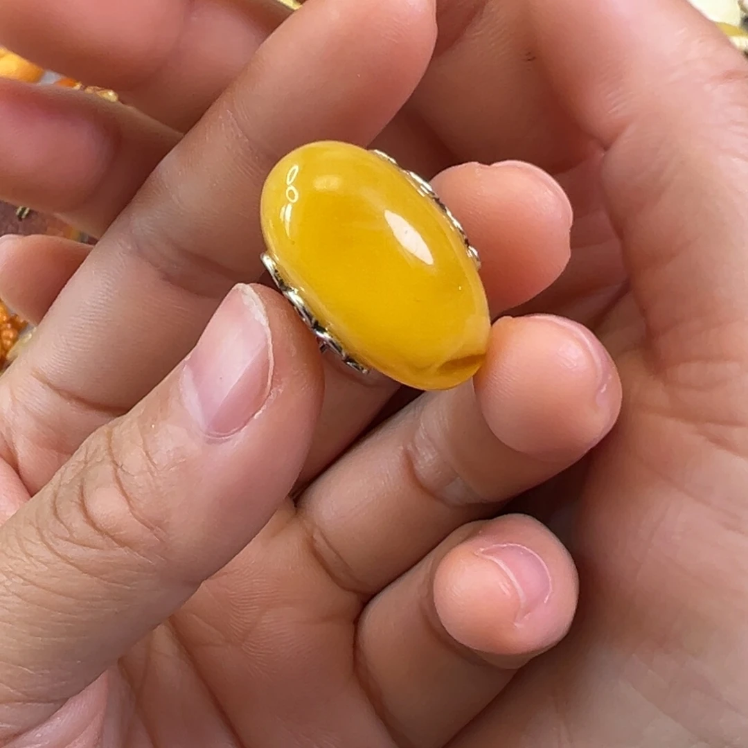 蜜蜡裸石银S925镶嵌蜜蜡