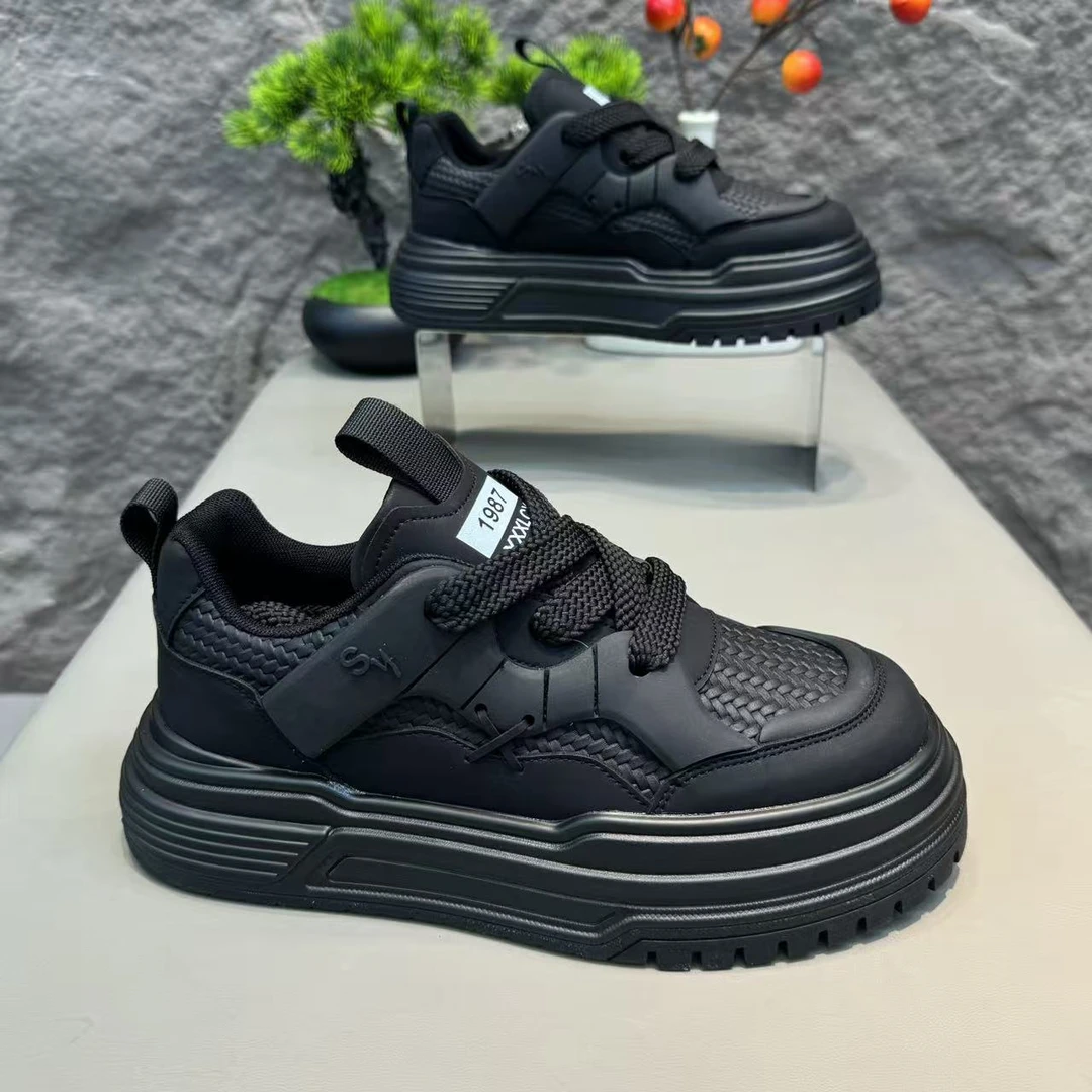 男士秋季运动风低帮增高透气时尚休闲鞋春季休闲秋季夏季黑色