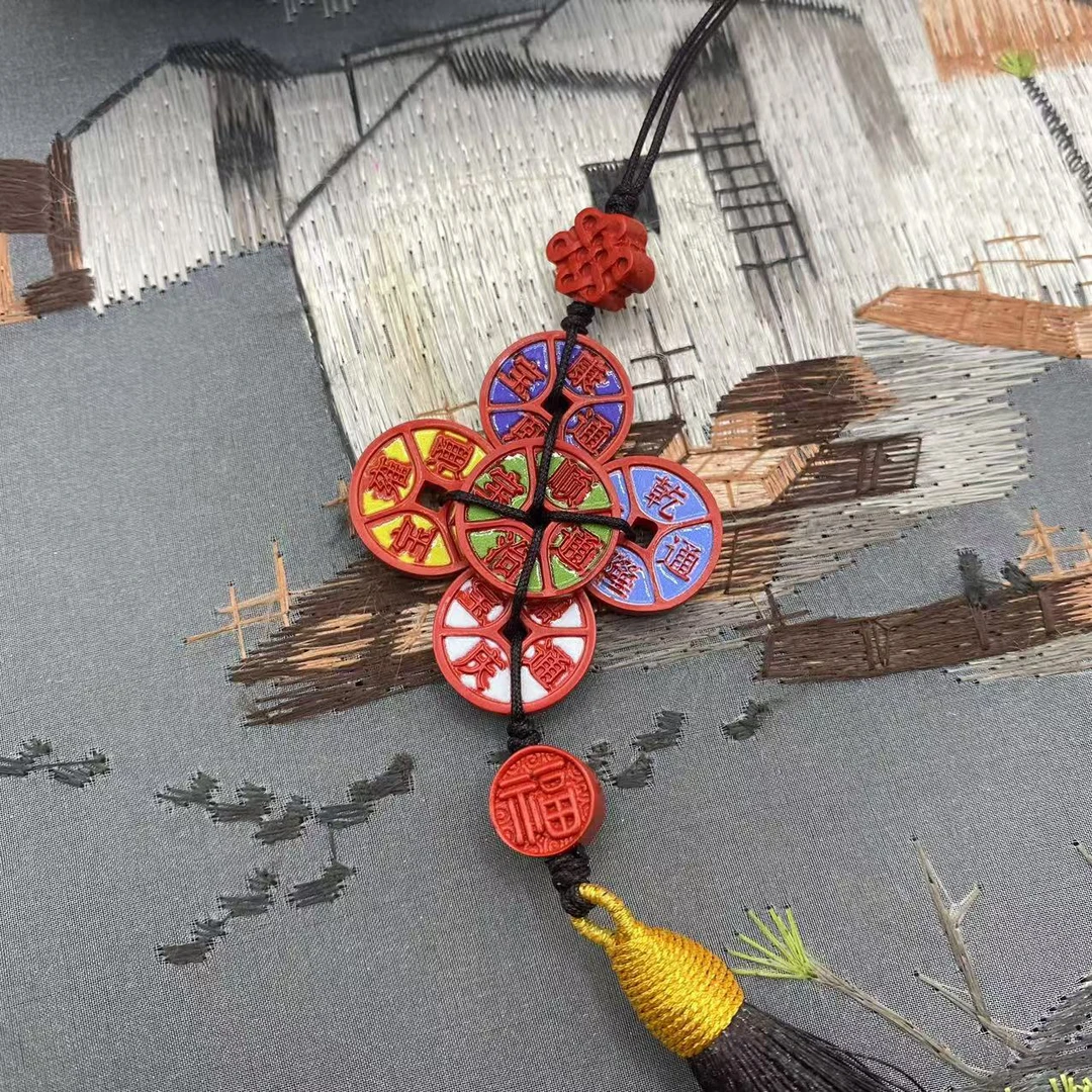 含辰砂工艺品【朱砂工厂】红砂设计款彩绘五帝钱包包挂手机挂正品