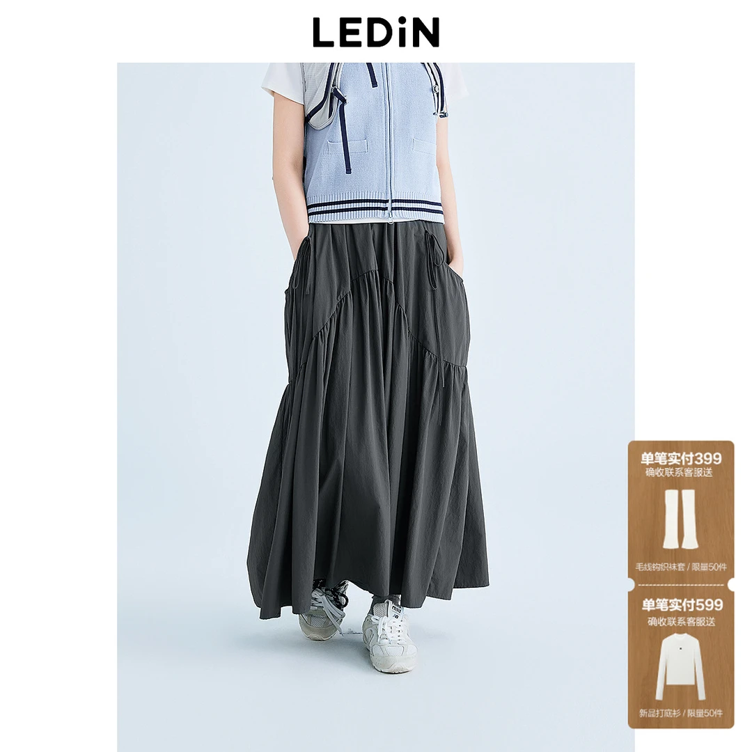 【商场同款新品】乐町蝴蝶结大摆伞裙春大口袋装饰半身裙C2GFF1509