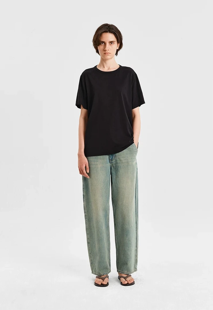 YEARLY PLAN 2025年夏季新款低腰宽松牛仔裤复古纯棉宽腿裤长裤女