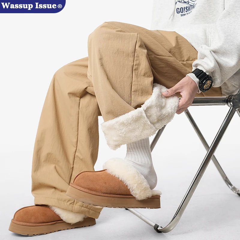 WASSUP ISSUE美式潮牌休闲裤冬季运动裤男款宽松垂感直筒阔腿裤子