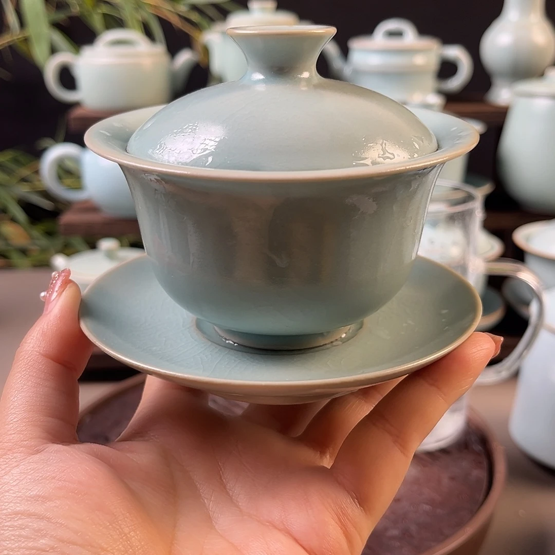 原矿三才元宝盖碗微瑕