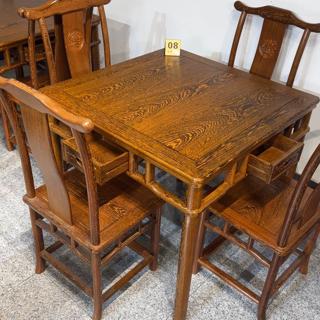 鸡翅木类成套家具90乘90高78一桌四椅