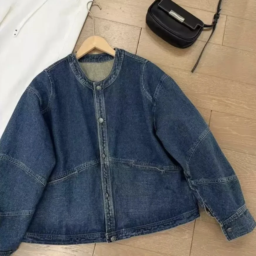 伟丽店3075款【弯刀袖牛仔外套】春秋款圆领弯刀袖牛仔外套时尚休闲