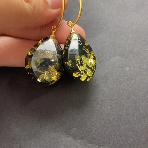 银S925镶嵌琥珀裸石琥珀耳坠