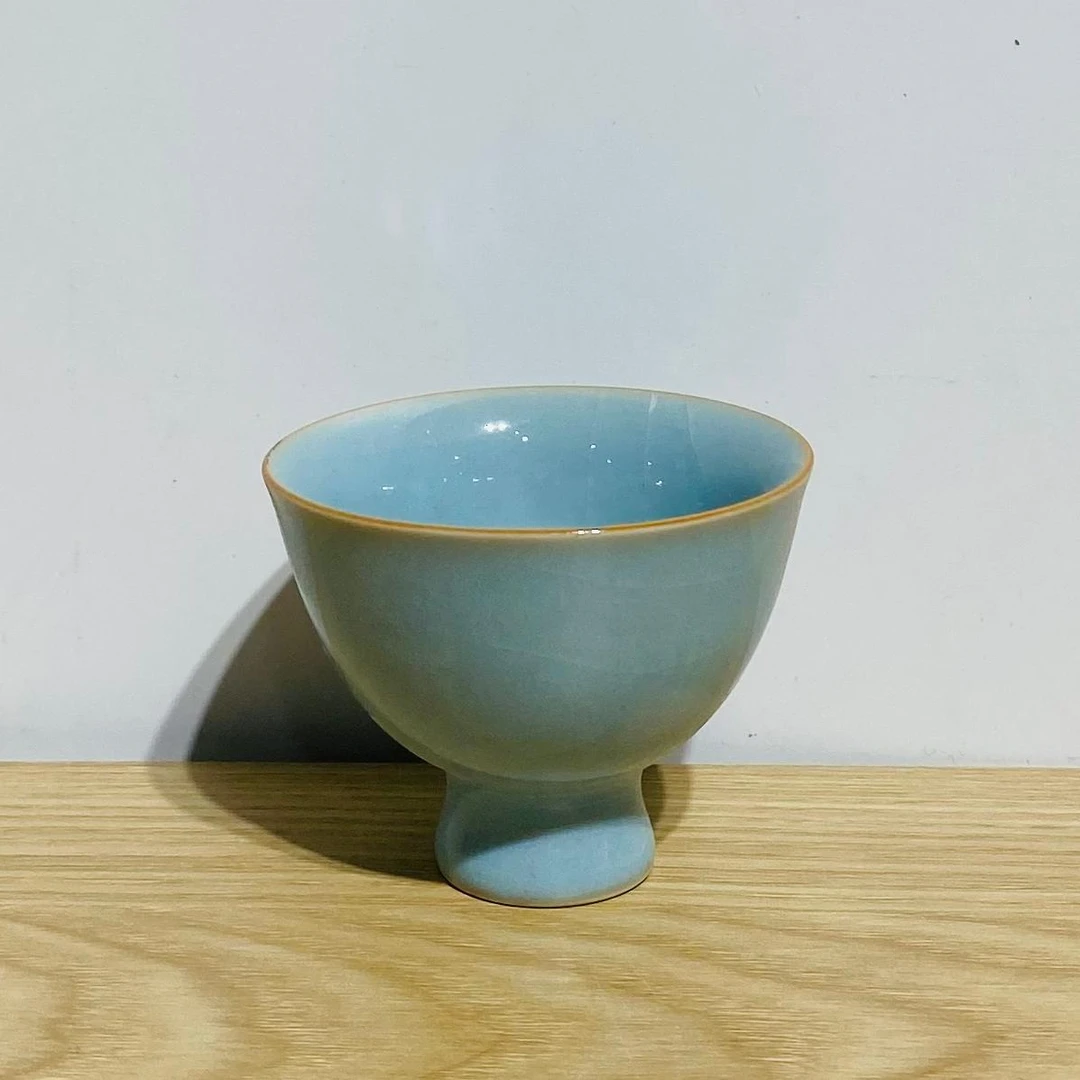 吾游茶器大号天青汝窑高脚茶杯