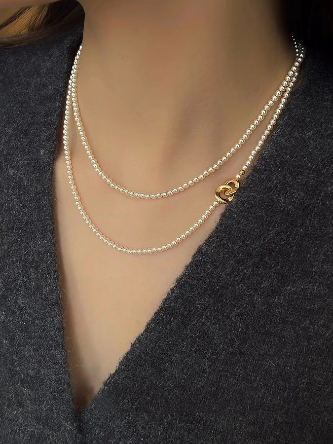 铜合金项链 小米珠项链长款叠戴毛衣链女夏天轻奢小众高端锁骨链