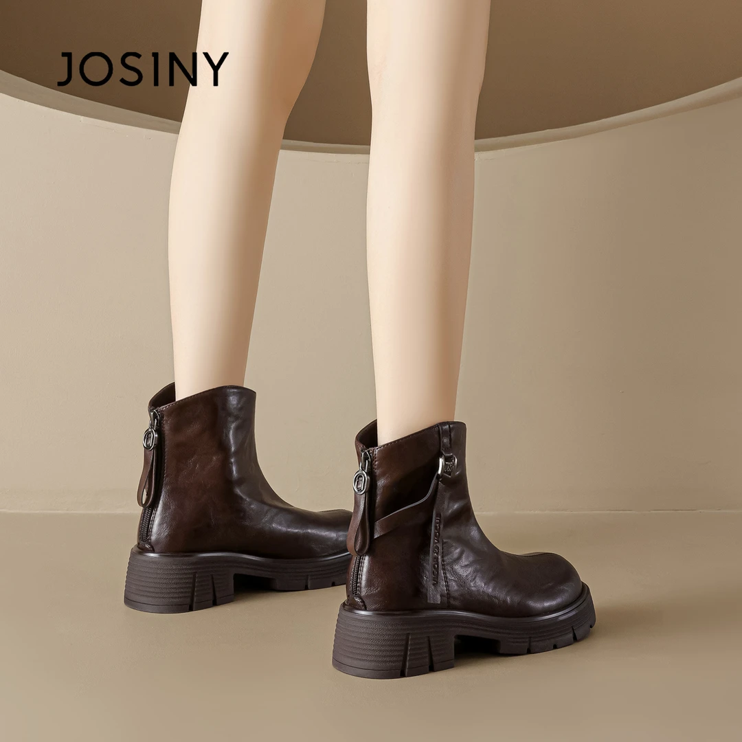 卓诗尼靴子女棕色短靴2025新款瘦瘦靴夏季复古马丁靴增高切尔西靴