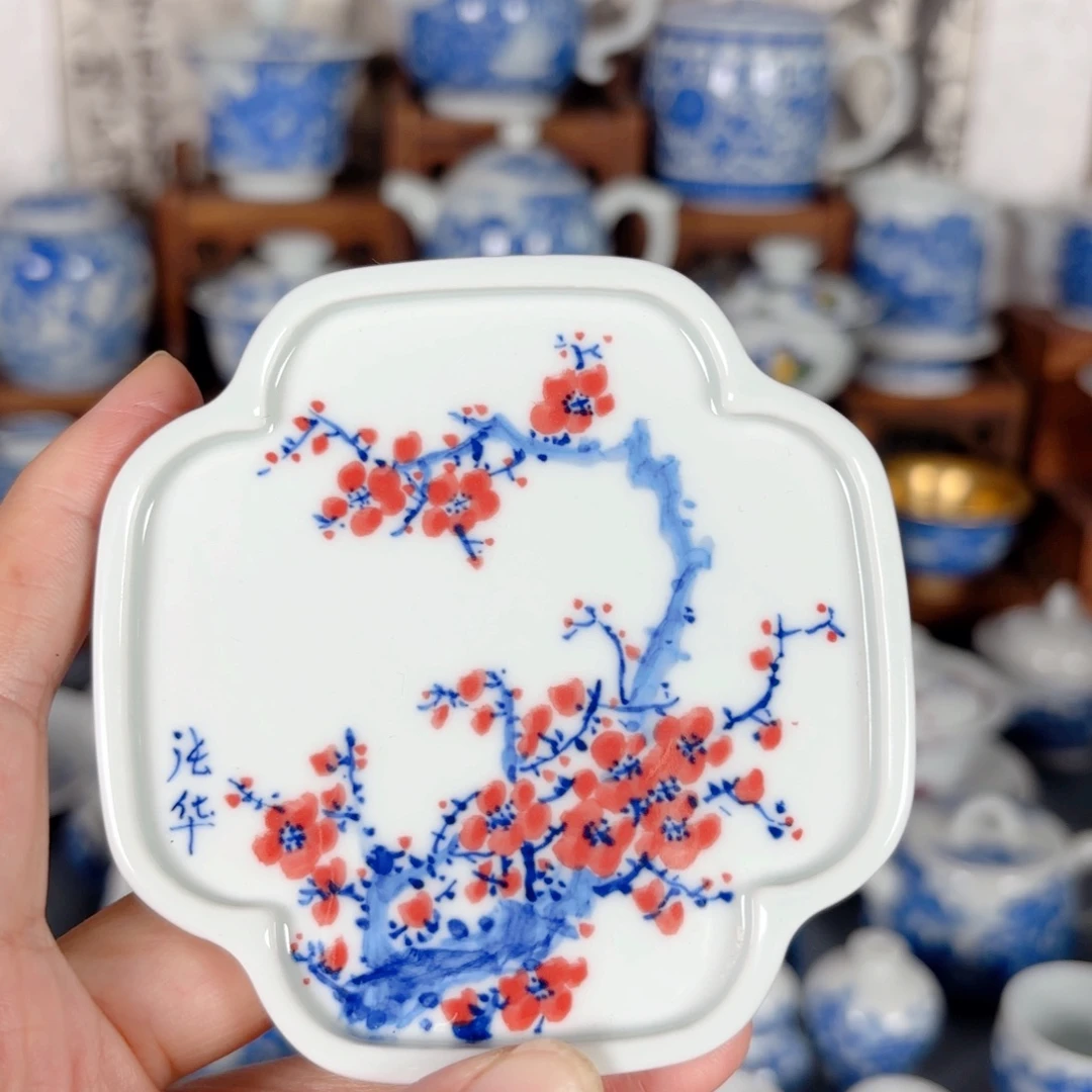 青花瓷器手绘作品陶瓷杯垫