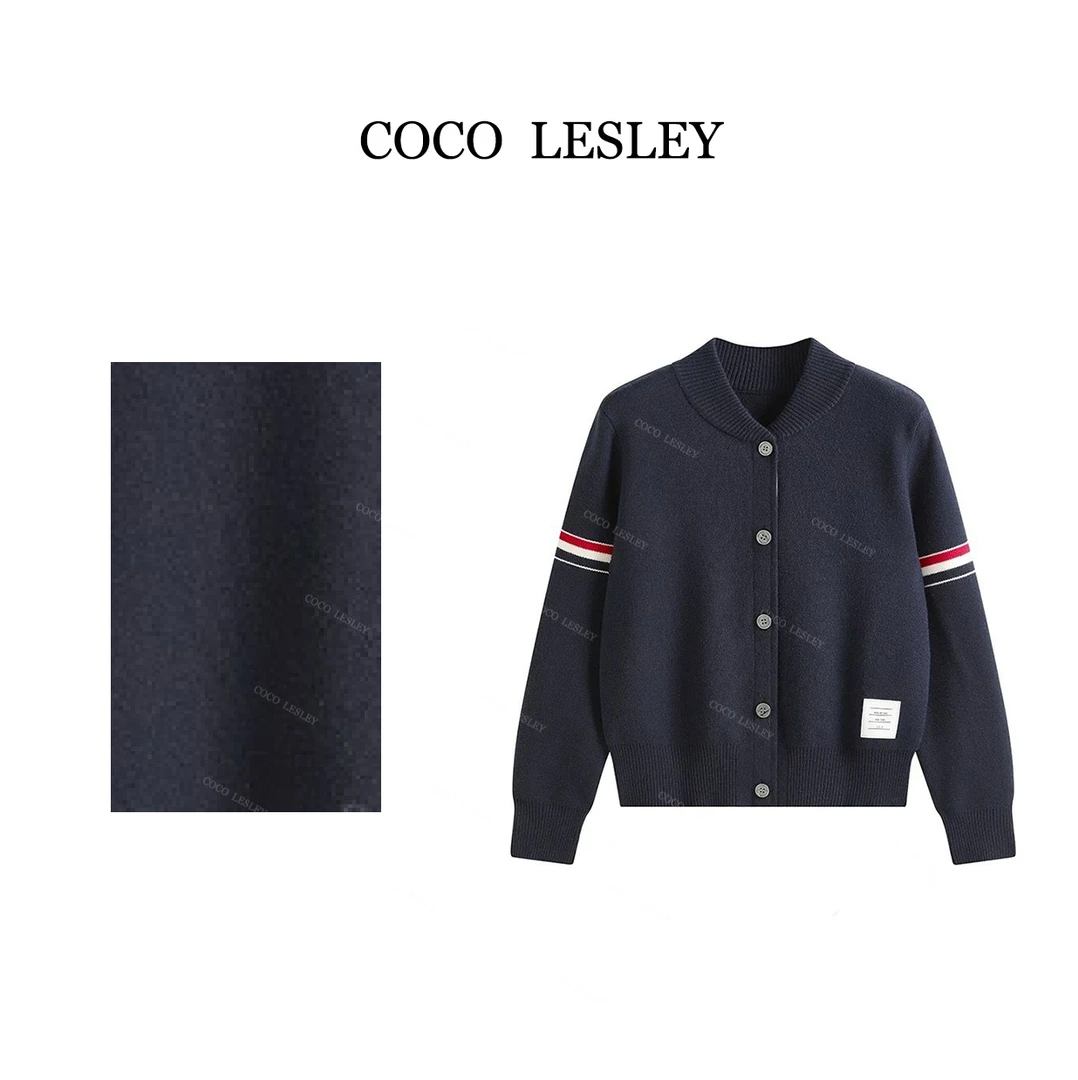 Lena单排扣撞色棒球服针织开衫KS075