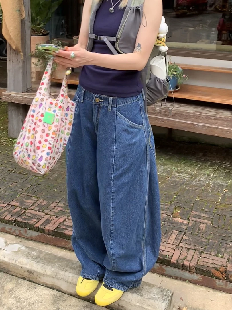 MMBBT【松弛调调】复古低腰拼接刺绣宽松轮廓型立体软牛仔裤