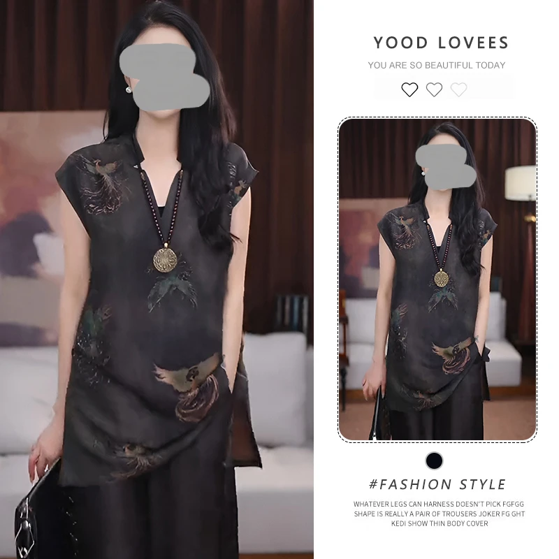 新中式中长款花色印花女2025夏季新款设计感小衫国风短袖衬衫上衣