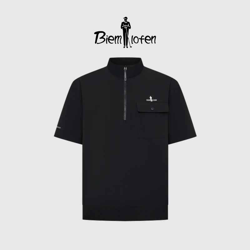 【超轻功能面料】比音勒芬25夏季新款工装风休闲立领短袖立领T恤男