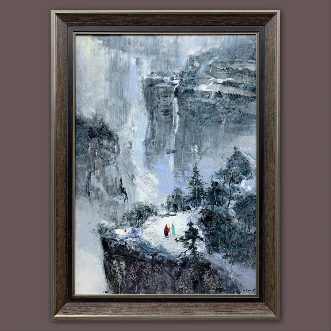 艺弘羽艺术 原创《云壑观瀑》风景油画收藏 带框尺寸85-115cm