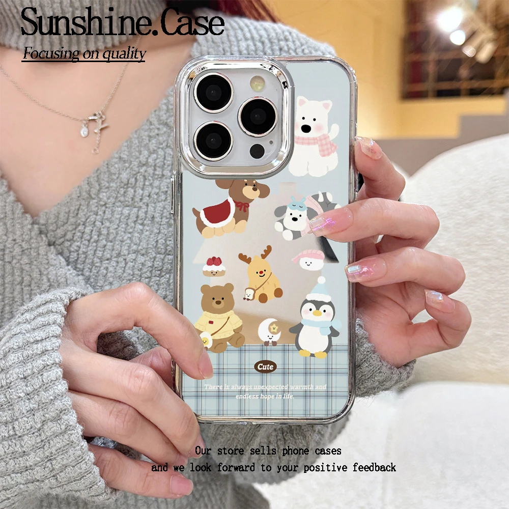 小动物镜面手机壳电镀框适用苹果16pro/15华为oppo小米vivo