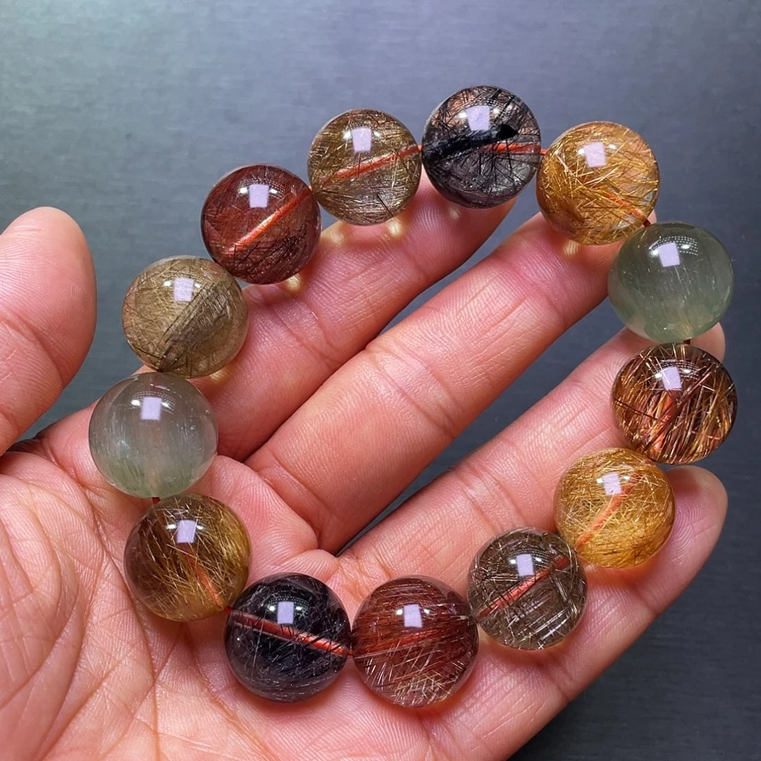 水晶未镶嵌手链彩发晶大颗粒18+m