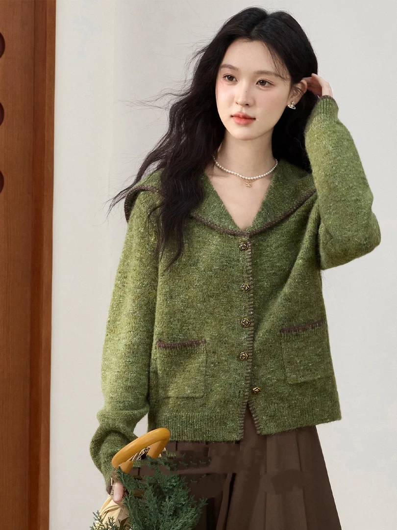 【森屿抹茶】慵懒风毛衣女款2025新款秋冬季绿色高级宽松外套