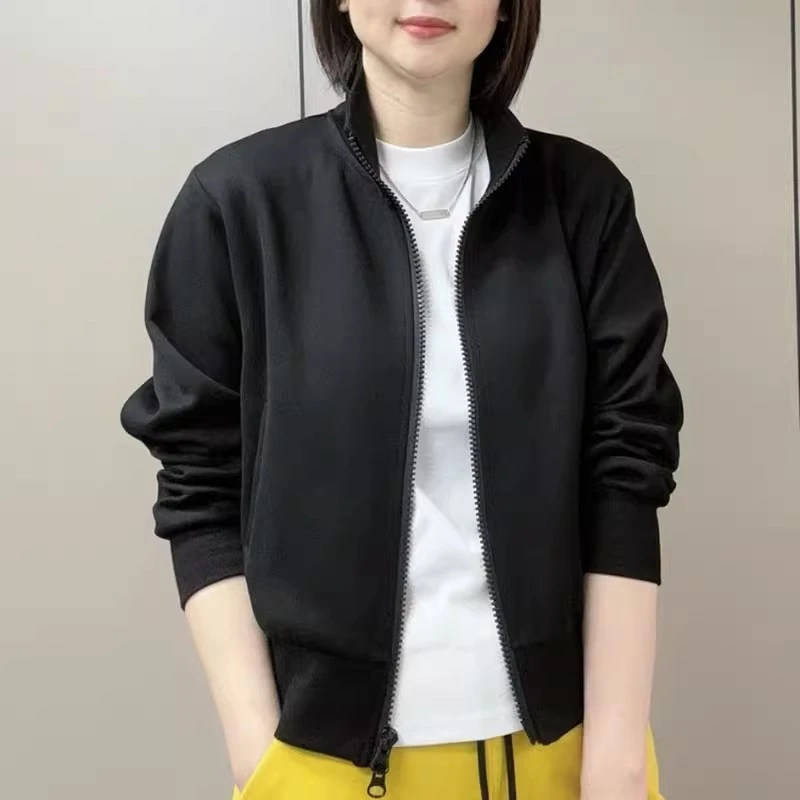 立领短款外套女2025春季新款韩版休闲宽松百搭洋气双拉链夹克上衣