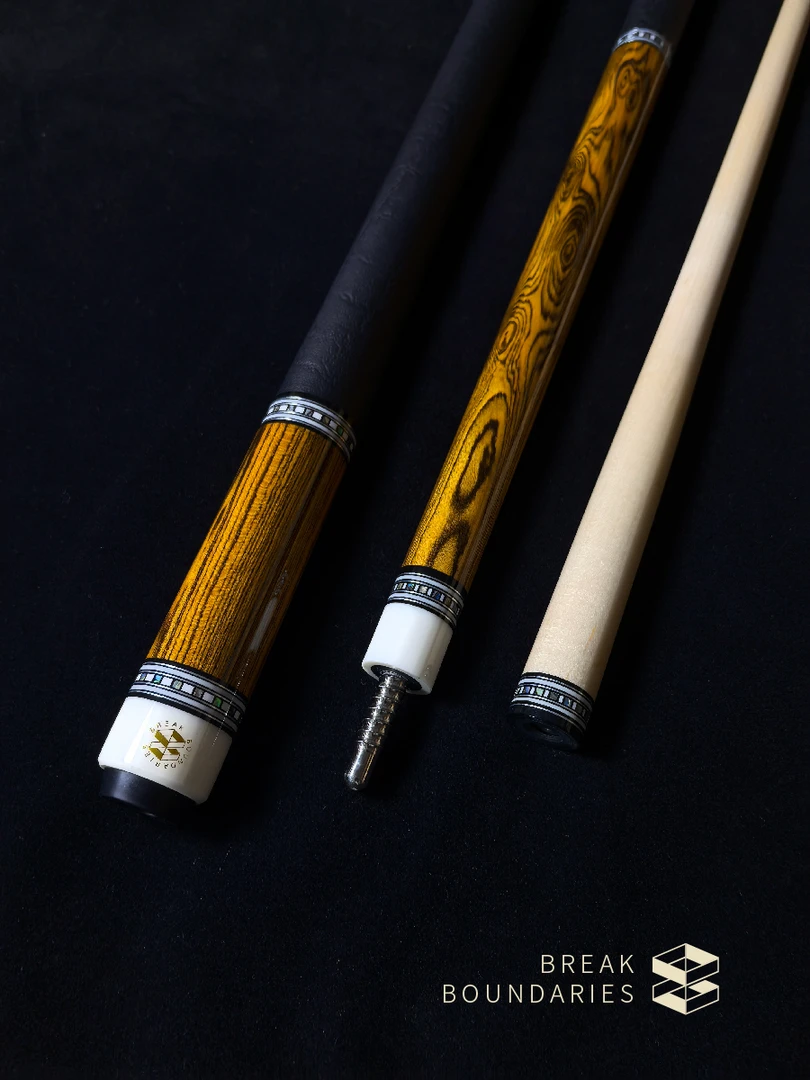 【金标】乌金木皮把一段式鲍鱼贝镶嵌环碳管前肢台球杆