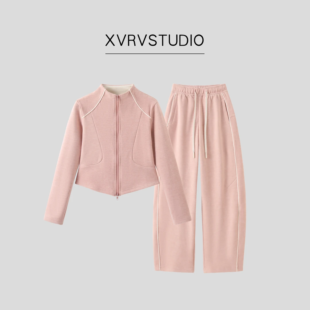 XVRV羊绒小蛮腰莱赛尔修身显瘦百搭舒适立领外套卫衣运动套装