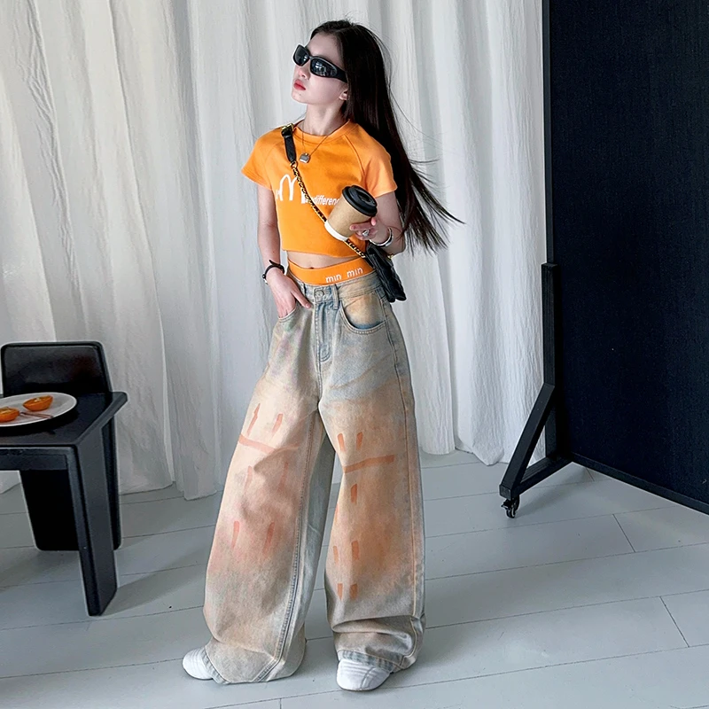 女童春夏款薄款牛仔裤2025新款女大童夏季裤子儿童夏天宽松阔腿裤