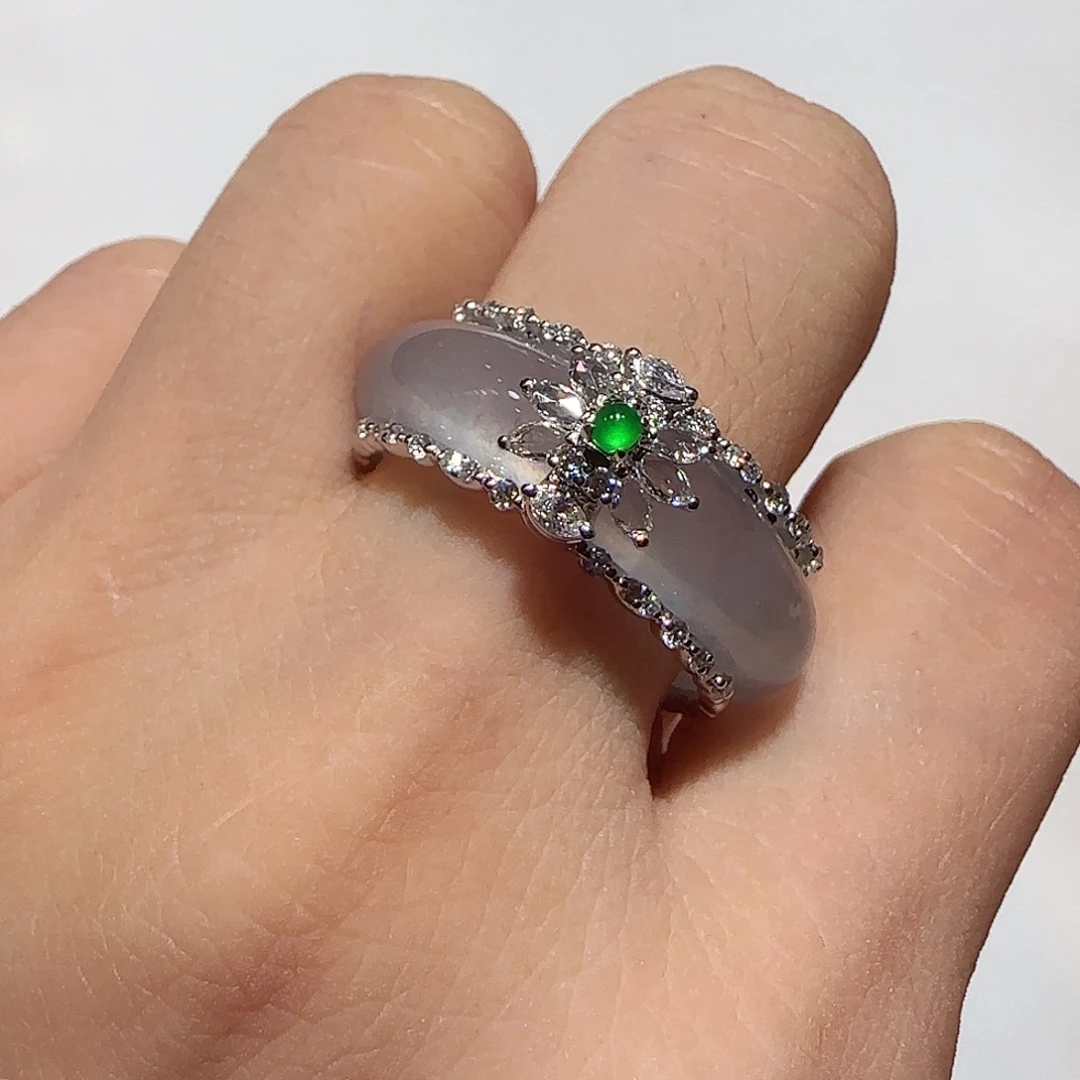 翡翠18K金镶嵌戒圈16-17圈