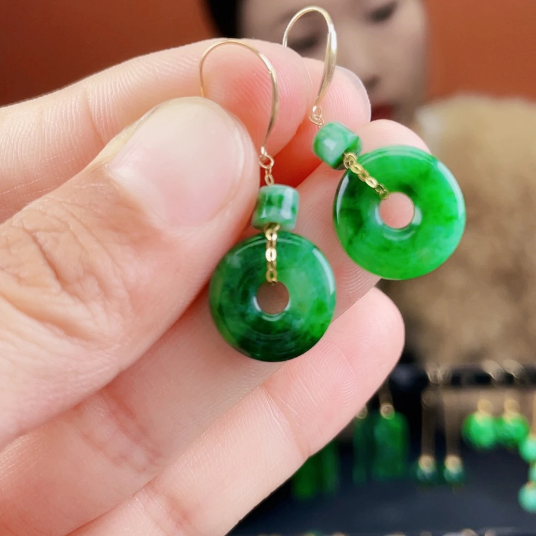 翡翠18K金镶嵌耳饰