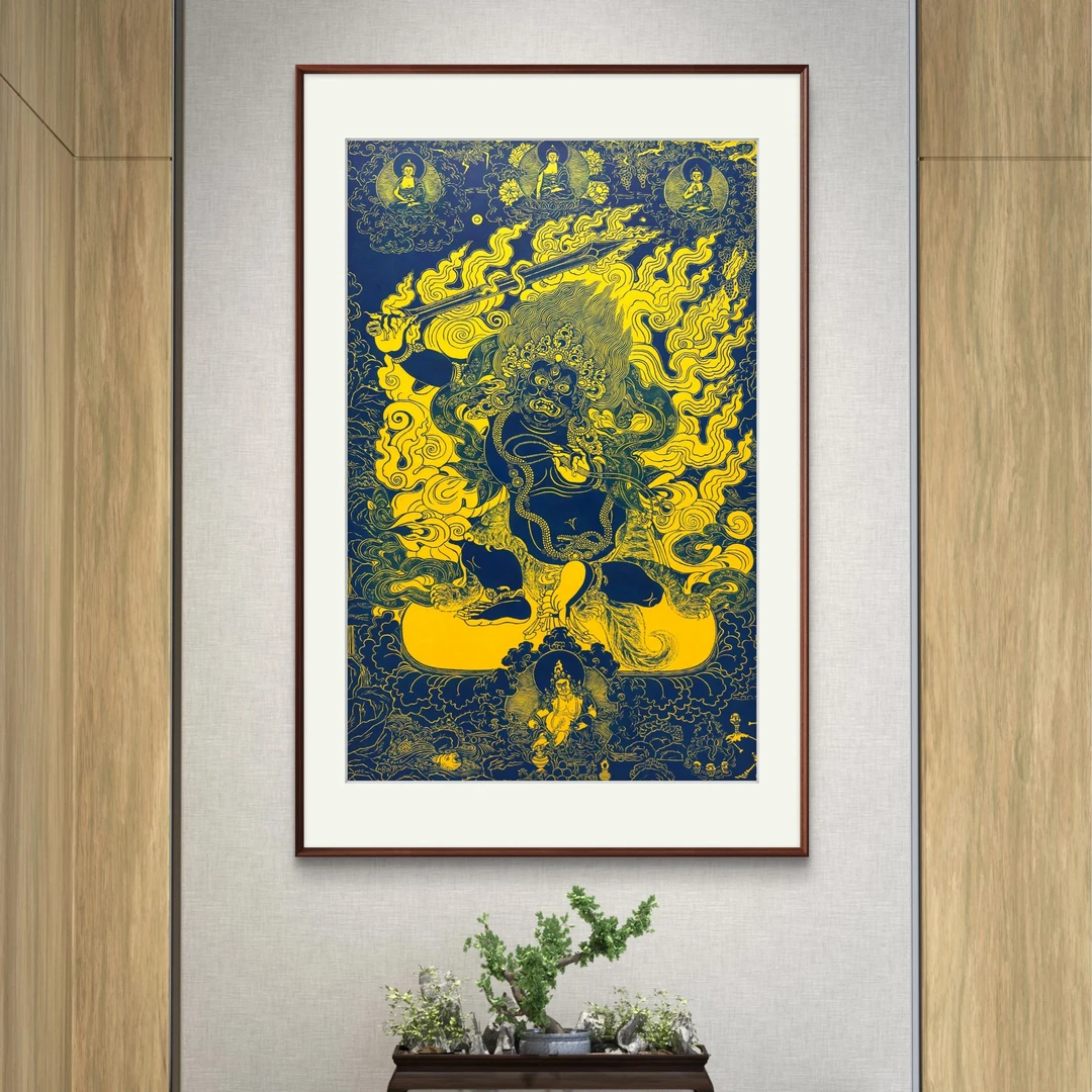 不动明王尊手工拓片唐卡风家居玄关装饰