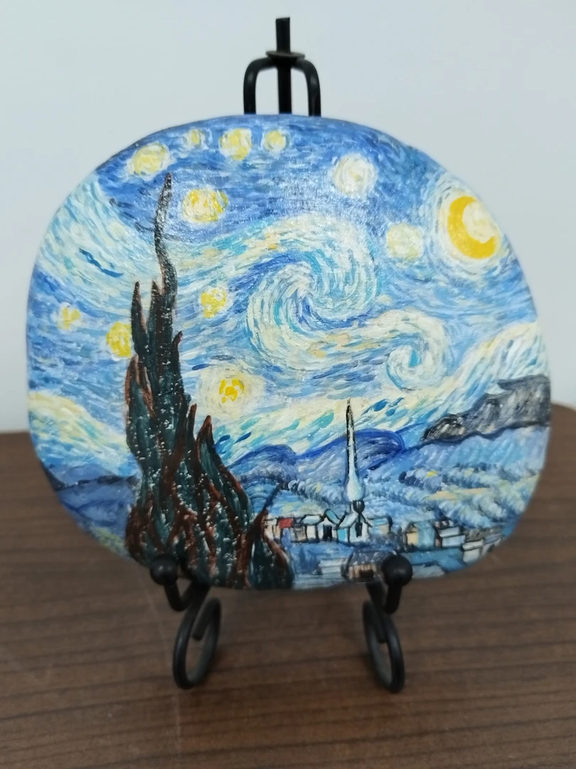 纯手绘石头画星空临摹世界名画