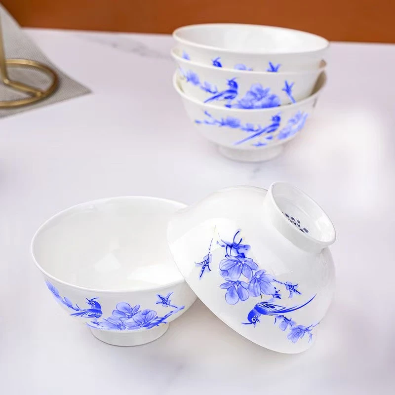 景德镇陶瓷餐具中式碗高脚防烫4.5/5英寸8个装