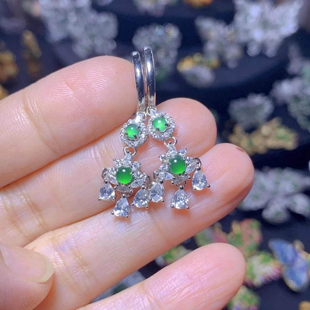 翡翠银S925镶嵌毛衣链天然翡翠