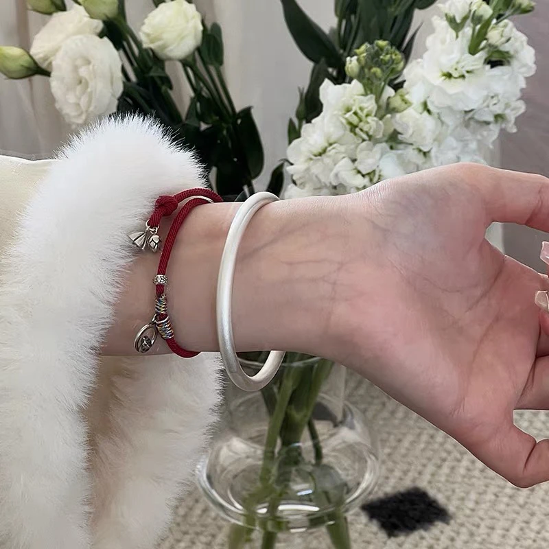 足银手镯 足银999.9古法圆条素圈实心亮面磨砂闭口SZ075