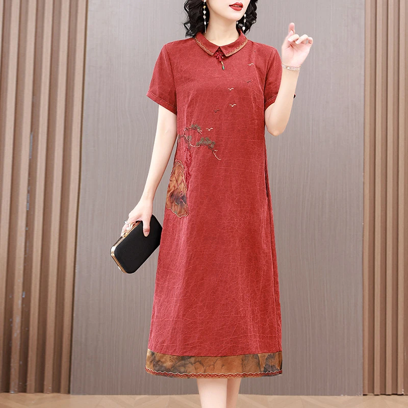 真丝香云纱连衣裙新款中式喜婆婆婚宴妈妈礼服改良旗袍裙2023夏季