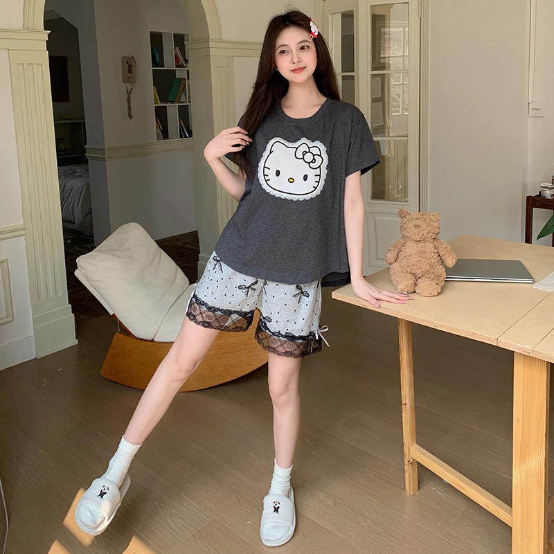 【蕾丝Kitty猫】套头短袖套装夏季透气莫代尔ins风卡通可外穿家居服