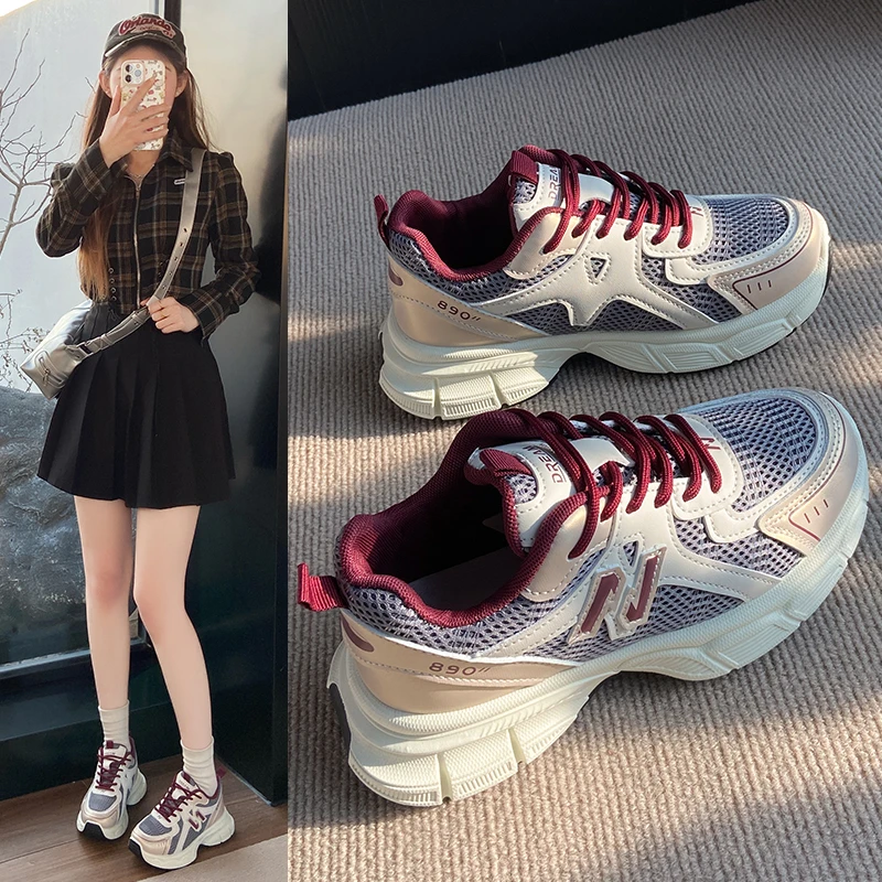 老爹鞋女款2025年新款春季百搭厚底女老爹鞋舒适休闲运动鞋P2955