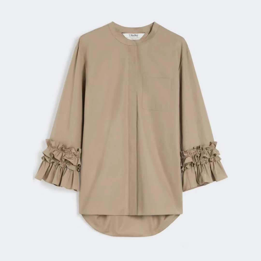 未使用 MaxMara S 25秋冬新款 FAVOLA 纯棉花边袖长袖衬衫